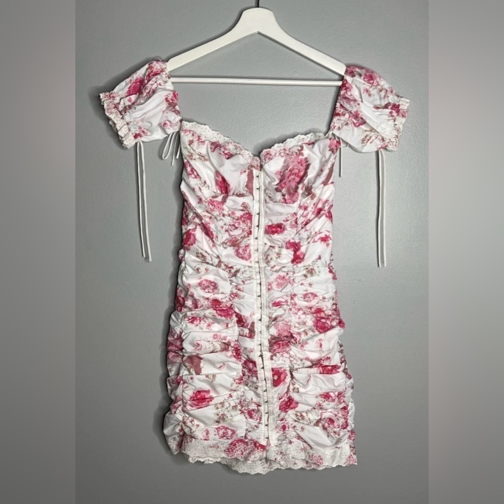 NWT For love Bell White & Pink Floral Ruched Mini dress